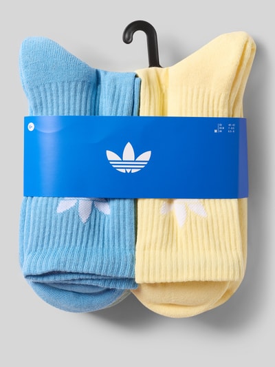 Produktfoto, Socken mit Logo im 6er-Pack von adidas, Damen Socken aus Baumwoll-Mix mit Stretch-Anteil, körpernahe Passform, Logo, zweifarbig in Blau und Gelb, gerippte Struktur, weiche Textur