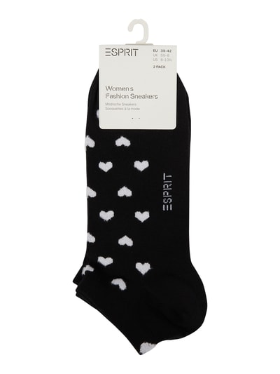 Esprit Sneakersokken met all-over motief in een set van 2 paar, model 'Valentine' Zwart - 2