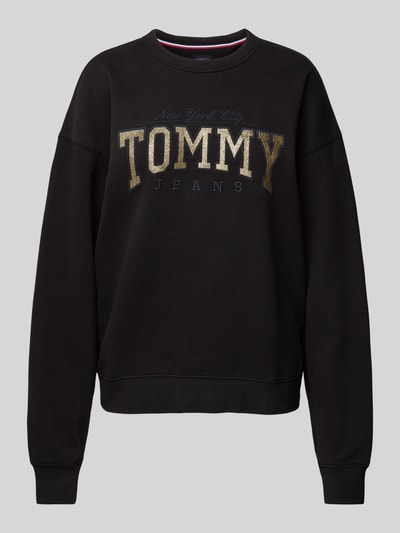 Tommy Jeans Bluza z wyhaftowanym napisem i okrągłym dekoltem Czarny 1