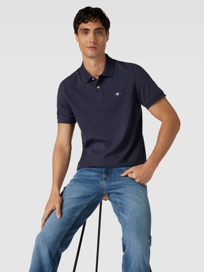 Gant Poloshirt met labelstitching, model 'SHIELD' Marineblauw - 3