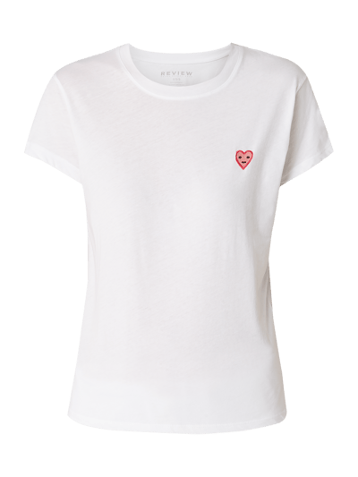 Review T-Shirt mit Motiv-Aufnäher  Weiss 2