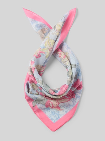 Produktfoto, Schaltuch mit Allover-Muster von comma, quadratisch, rosa und blaue Farben, feine Struktur, Modal-Mix mit Seide-Anteil