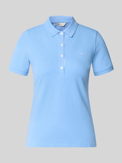 Produktfoto, Slim Fit Poloshirt mit Label-Stitching van Gant, lichtblauw, mix van katoen en elastaan, knoopsluiting, ruglengte maat S 59 cm