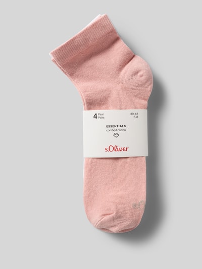Produktfoto, Socken aus Baumwoll-Mix im 4er-Pack von s.Oliver RED LABEL, efekt: jednolity kolor, nadruk z logo, ściągacz: elastyczny, wykończenie materiału: drobny splot, materiał: mieszanka bawełny, zestaw 4 szt., kolor jasnoróżowy, gładka struktura