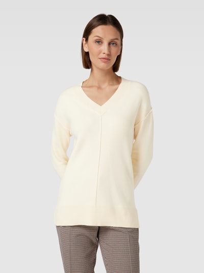 Vero Moda Strickpullover mit V-Ausschnitt Modell 'GOLD LINK' Offwhite 4