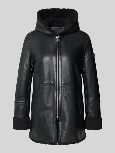 Cabrini Lange leren jas van echt lamsnappa  Zwart - 2