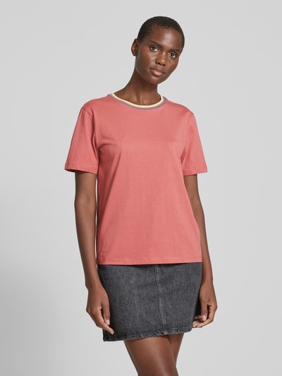 Jake*s Casual T-shirt met geribde ronde hals Terracotta - 4