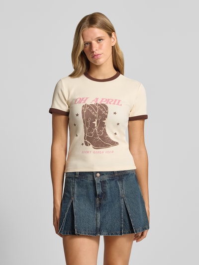 OH APRIL T-Shirt mit Motiv-Print Modell 'Boots' Offwhite 4