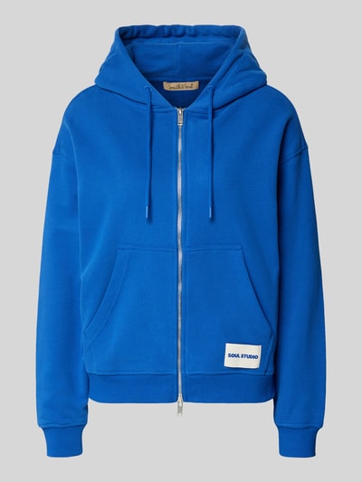 Produktfoto, Sweatjacke mit Zweiwege-Reißverschluss von Smith & Soul in Blau, Baumwoll-Mix, Relaxed-Fit, Kapuze mit Tunnelzug, Känguru-Tasche, Label-Detail