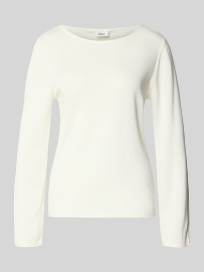 Produktfoto, Regular Fit Langarmshirt aus Baumwoll-Viskose-Mix von s.Oliver RED LABEL, effen gebreid, ronde hals, rolzoom, wit