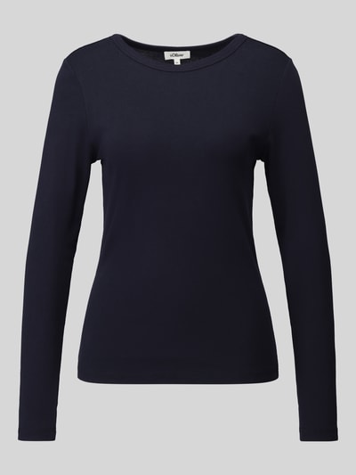 Produktfoto, Slim Fit Langarmshirt aus reiner Baumwolle von s.Oliver RED LABEL in dunkelblau, einfache glatte Textur, gerader Schnitt