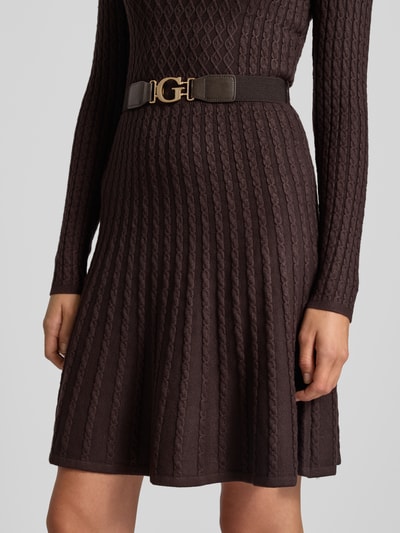 Guess Knielanges Kleid mit Taillengürtel Dunkelbraun 3