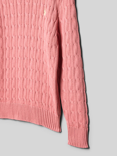 Produktfoto, Regular Fit Pullover aus reiner Baumwolle von Polo Ralph Lauren Teens in Optik: Unifarben, Zopfmuster, Logo-Stitching, Strick-Textur