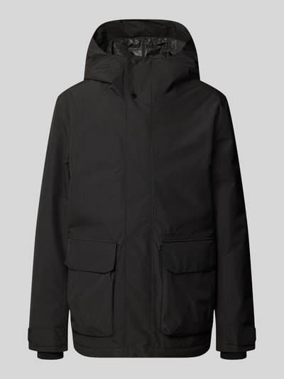 Produktfoto, Regular Fit Jacke mit aufgesetzten Taschen Modell 'Liam' von Didriksons in Schwarz, glatte Oberfläche, Kapuze, dezente Struktur