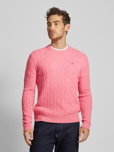 Gant Strickpullover mit Zopfmuster Pink Melange 4