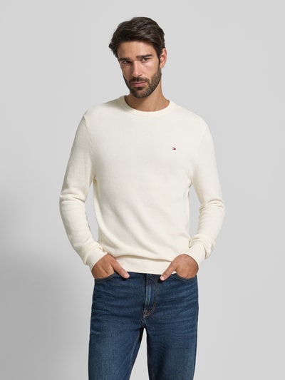 Tommy Hilfiger Regular Fit Strickpullover aus reiner Baumwolle Ecru 4