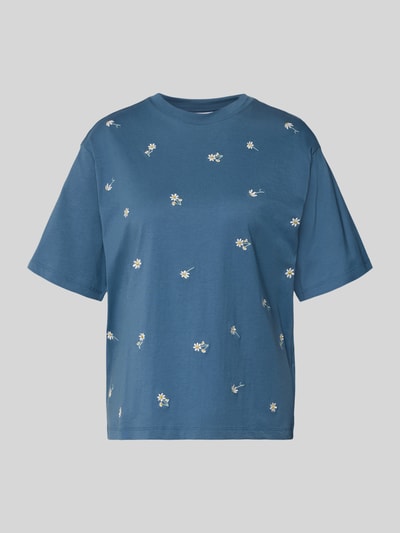 Produktfoto, T-Shirt mit 1/2-Arm von Jake*s Casual in Blau mit lockerem Schnitt, Rundhalsausschnitt, Baumwolle, florales Muster, Damenmode