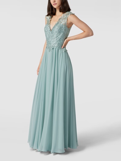 Luxuar Abendkleid in Maxilänge mit floraler Stickerei Mint 4