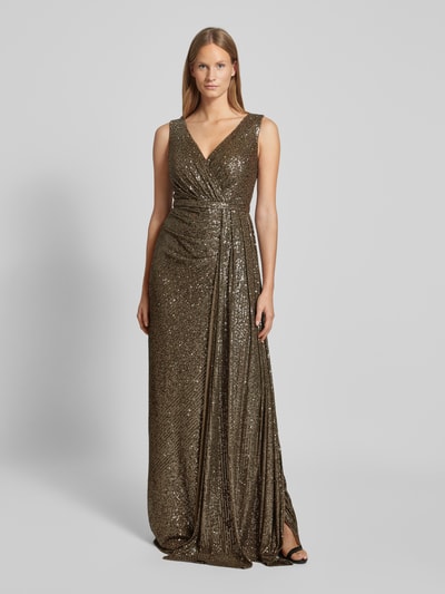 TROYDEN COLLECTION Abendkleid in Wickel-Optik Taupe 4