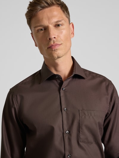 SEIDENSTICKER REGULAR FIT Koszula biznesowa o kroju regular fit z kołnierzykiem typu kent i kieszenią na piersi Ciemnobrązowy 3