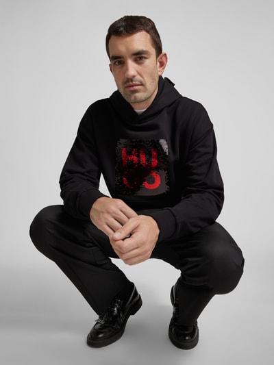 HUGO Hoodie met labelprint, model 'Deseqino' Zwart - 3