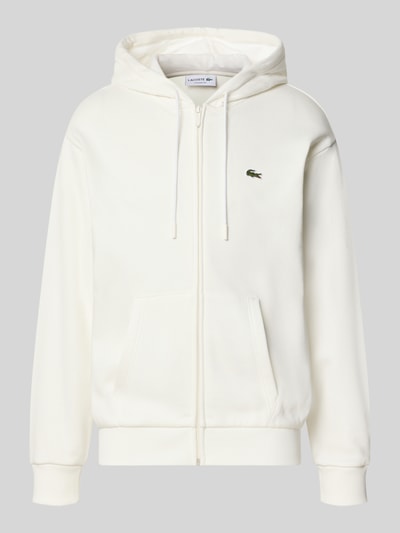 Produktfoto, Regular Fit Sweatjacke aus Baumwoll-Mix von Lacoste in Weiß mit Kapuze, Reißverschluss und Kängurutaschen, Herren Sweatjacke
