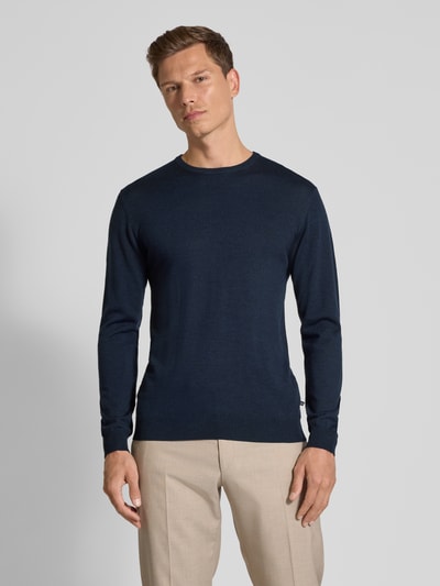Matinique Gebreide pullover van merinowol, model 'Margrate Merino' Marineblauw - 4