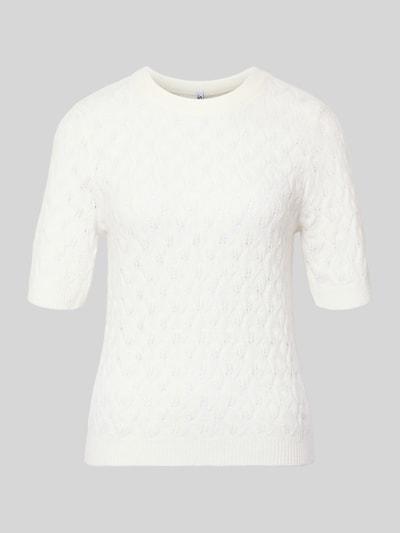 Produktfoto, Regular Fit Pullover mit Woll-Anteil Modell 'LELOU' von Pieces, Optik: Unifarben, Strick, Rundhals, Kurzarm, gerippte Abschlüsse, Farbe Weiß