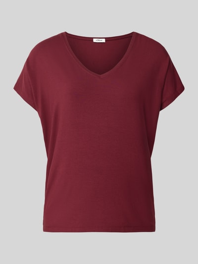 Produktfoto, Relaxed Fit T-Shirt aus Viskose-Mix von s.Oliver RED LABEL in dunklem Rot, glatte Oberfläche, dezente Nähte, Damen T-Shirt