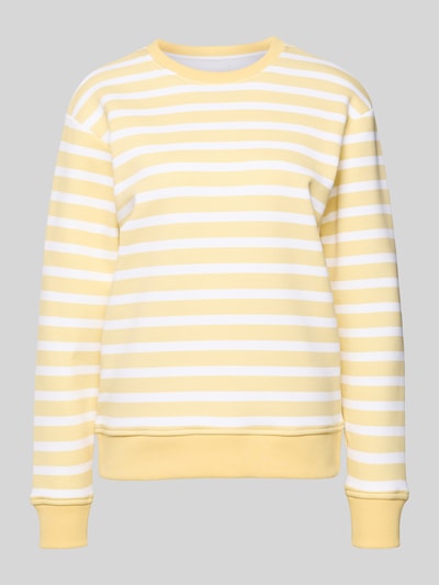 Produktfoto, Regular Fit Sweatshirt aus Baumwoll-Mix von Christian Berg Woman in gelber und weißer Ringel-Optik, Rundhalsausschnitt, elastische Abschlüsse.