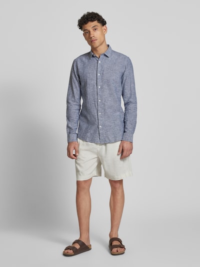 ONLY & SONS Slim Fit Leinenhemd mit Kentkragen Modell 'CAIDEN' Blau 1
