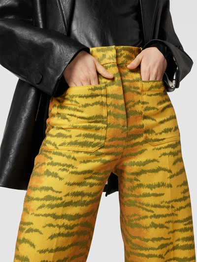 Victoria Beckham Stoffhose mit Animal-Print Gelb Melange 3