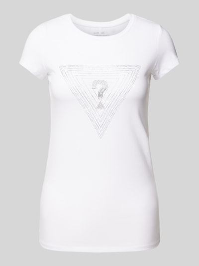 Guess T-shirt o kroju slim fit z obszyciem kamieniami stras Biały 2