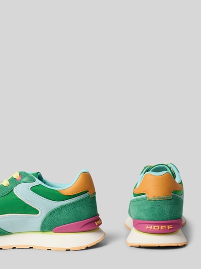 Produktfoto, Sneaker aus Leder-Mix in Suede-Optik Modell 'City' von HOFF in Grün, Gelb, Hellblau und Pink mit abgerundeter Passform, Profilsohle, Schnürverschluss, Absatzhöhe 3 cm, Schafthöhe und Schaftweite 8 cm, Damen Sneaker