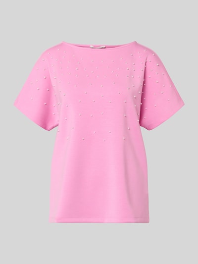 Produktfoto, T-Shirt mit Rundhalsausschnitt und Perlen von Christian Berg Woman, pink, Material-Mix mit Modal-Anteil, Relaxed Fit