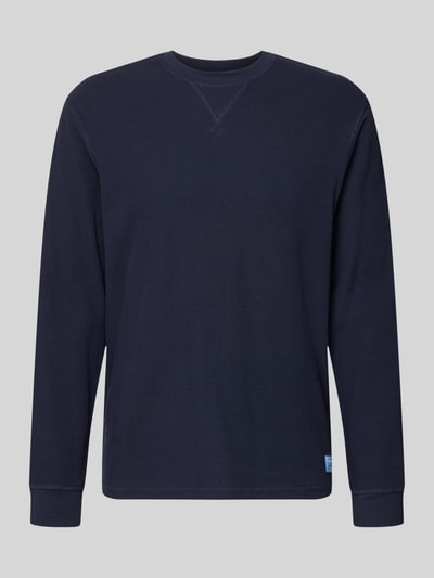 Produktfoto, Regular Fit Sweatshirt aus reiner Baumwolle von Scotch & Soda, dunkelblau, Strukturmuster, Rundhalsausschnitt, Logo-Patch