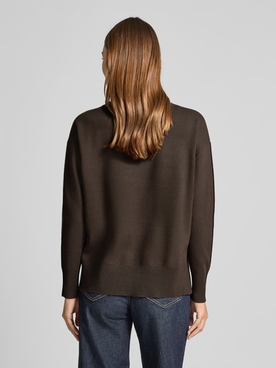 comma Strickpullover aus Viskose-Mix mit Rundhalsausschnitt Dunkelbraun 5