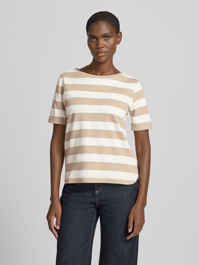 MORE & MORE T-Shirt mit Viskose-Anteil und Rundhalsausschnitt Beige 4