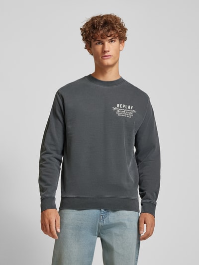 Replay Sweatshirt met labelprint en ronde hals Zwart - 4