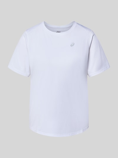 Produktfoto, T-Shirt mit Rundhalsausschnitt und Logo-Print von ASICS, weiß, gerader Schnitt, leicht abgerundeter Saum, glatte Textur