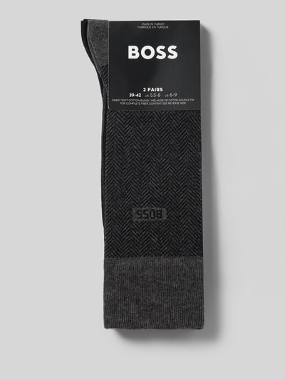 Produktfoto, Strümpfe aus Baumwoll-Mix im 2er-Pack von BOSS mit unifarbener und Fischgräten-Optik, elastischem Bund und Label-Schriftzug