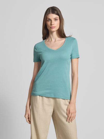 Christian Berg Woman T-Shirt mit geripptem V-Ausschnitt Aqua 4
