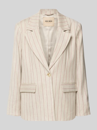 Produktfoto, Blazer aus Leinen-Mix mit Pattentaschen Modell 'Nancy Miriam' von MOS MOSH in Beige mit roten Nadelstreifen, Straight Fit, Reverskragen, Knopfverschluss; Struktur leicht texturiert