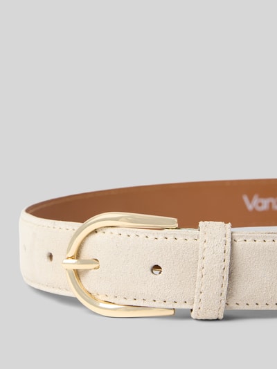 Productfoto, Ledergürtel mit Dornschließe und Label-Detail van Vanzetti in beige, bekleed leer, goudkleurige gesp, 3 cm breed