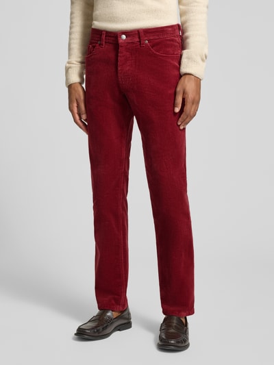 Christian Berg Men Straight fit stoffen broek met cordlook Bordeaux - 4