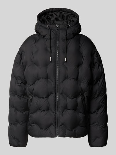 Produktfoto, schwarze Regular Fit Steppjacke mit Rumpftunnelzug Modell 'Barbo2641' von HUGO, Kapuze, Popeline, Struktur, unifarben, wasserabweisend