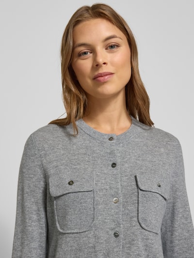 Stefanel Regular Fit Strickjacke aus Lanawoll-Kaschmir-Mix Dunkelgrau Melange 3