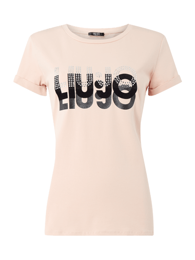 LIU JO SPORT T-Shirt mit Logo-Flockprint und Ziersteinbesatz Rose 1