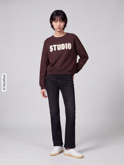 ONLY Bluza o luźnym kroju z mieszanki bawełny model 'SWEAT' Czekoladowy melanż 1