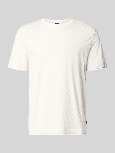 Produktfoto, T-Shirt mit Logo-Muster und Rundhalsausschnitt von JOOP! Collection, męski t-shirt, mieszanka bawełny i lyocellu, krój regular fit, wzór z logo, okrągły dekolt, długość tyłu w rozmiarze M: 69 cm, biały z subtelną fakturą, miękka struktura